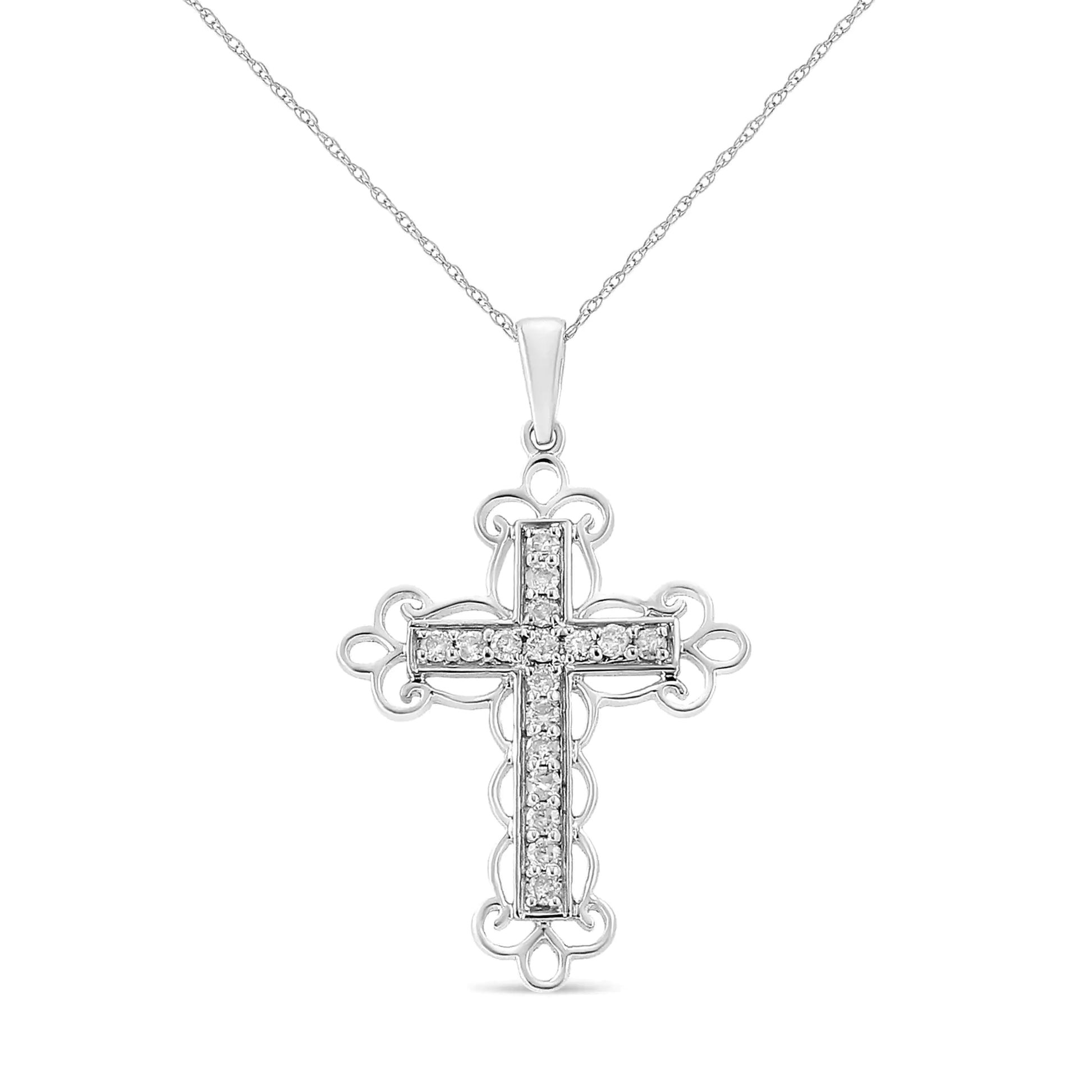 round cut diamond art deco style cross 18" pendant necklace