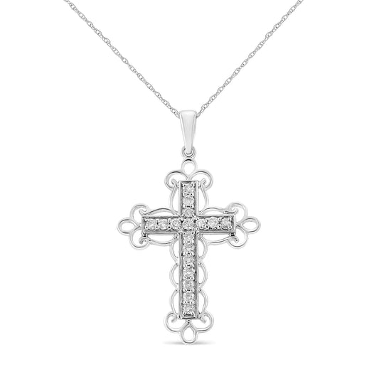 round cut diamond art deco style cross 18" pendant necklace