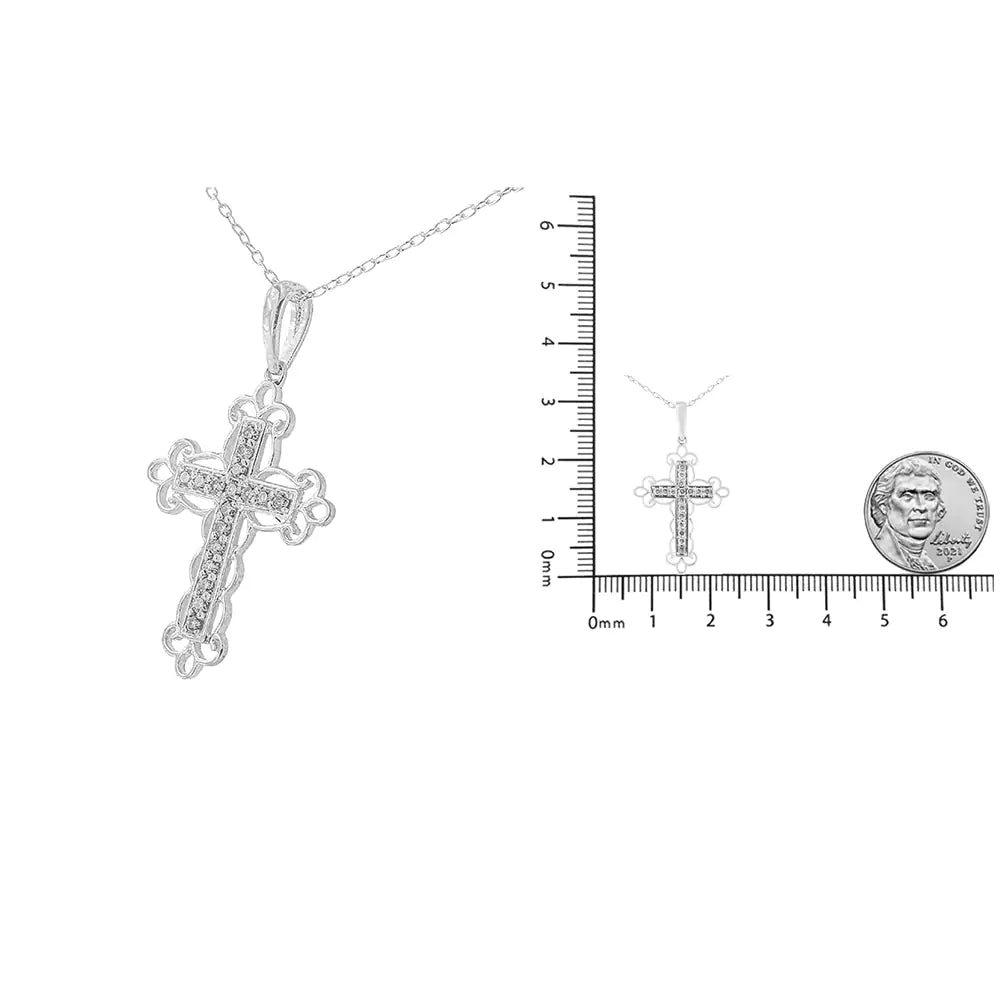 round cut diamond art deco style cross 18" pendant necklace