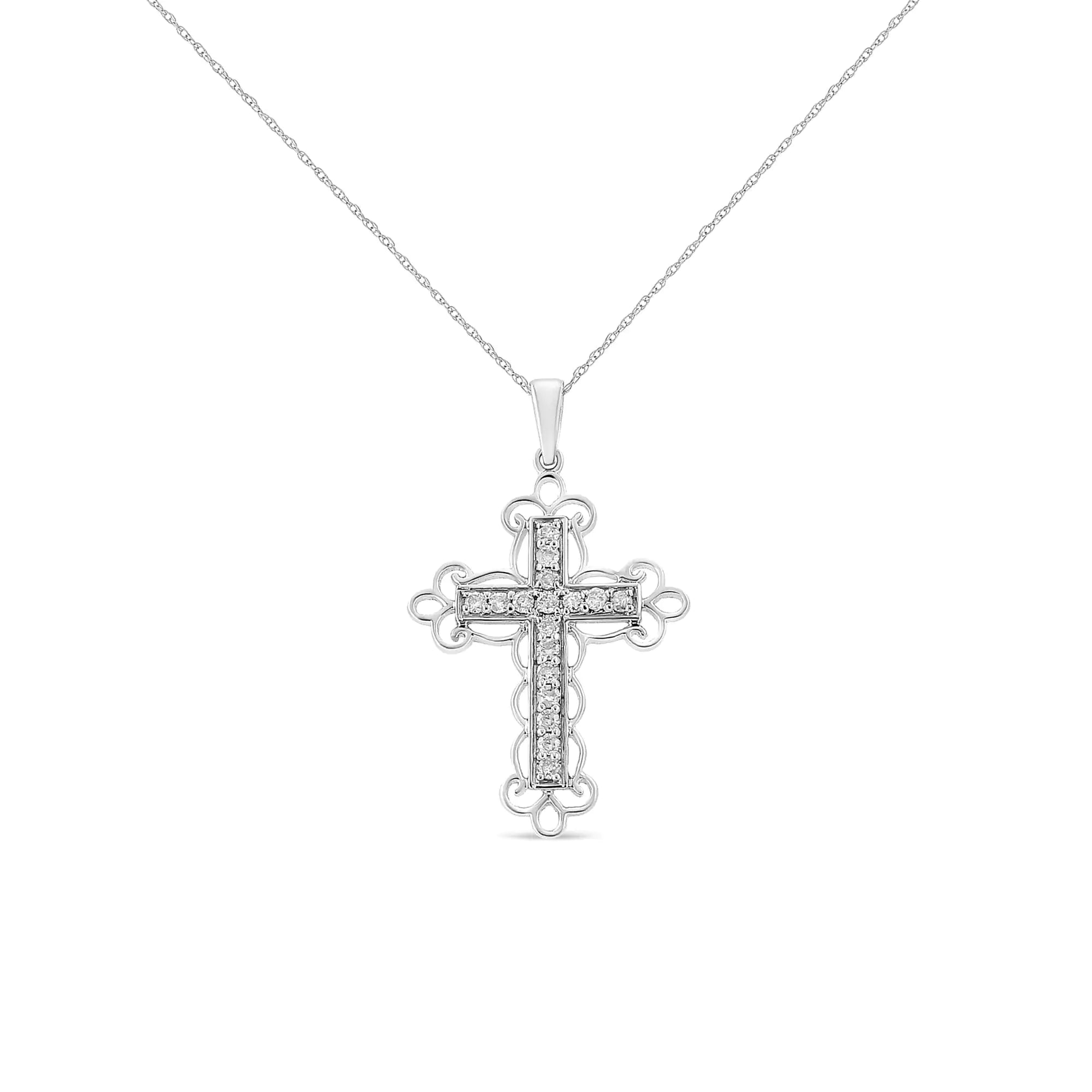 round cut diamond art deco style cross 18" pendant necklace