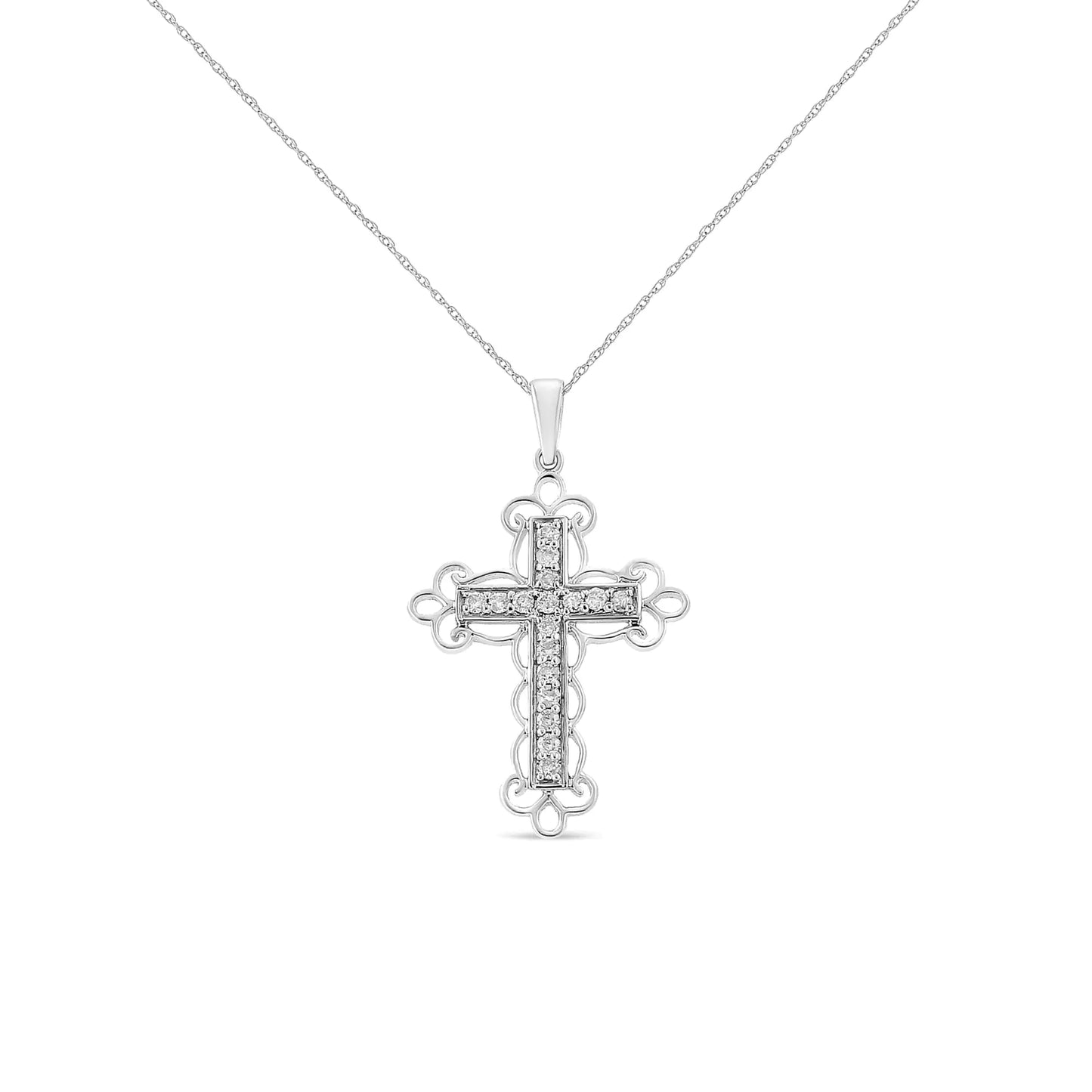 round cut diamond art deco style cross 18" pendant necklace